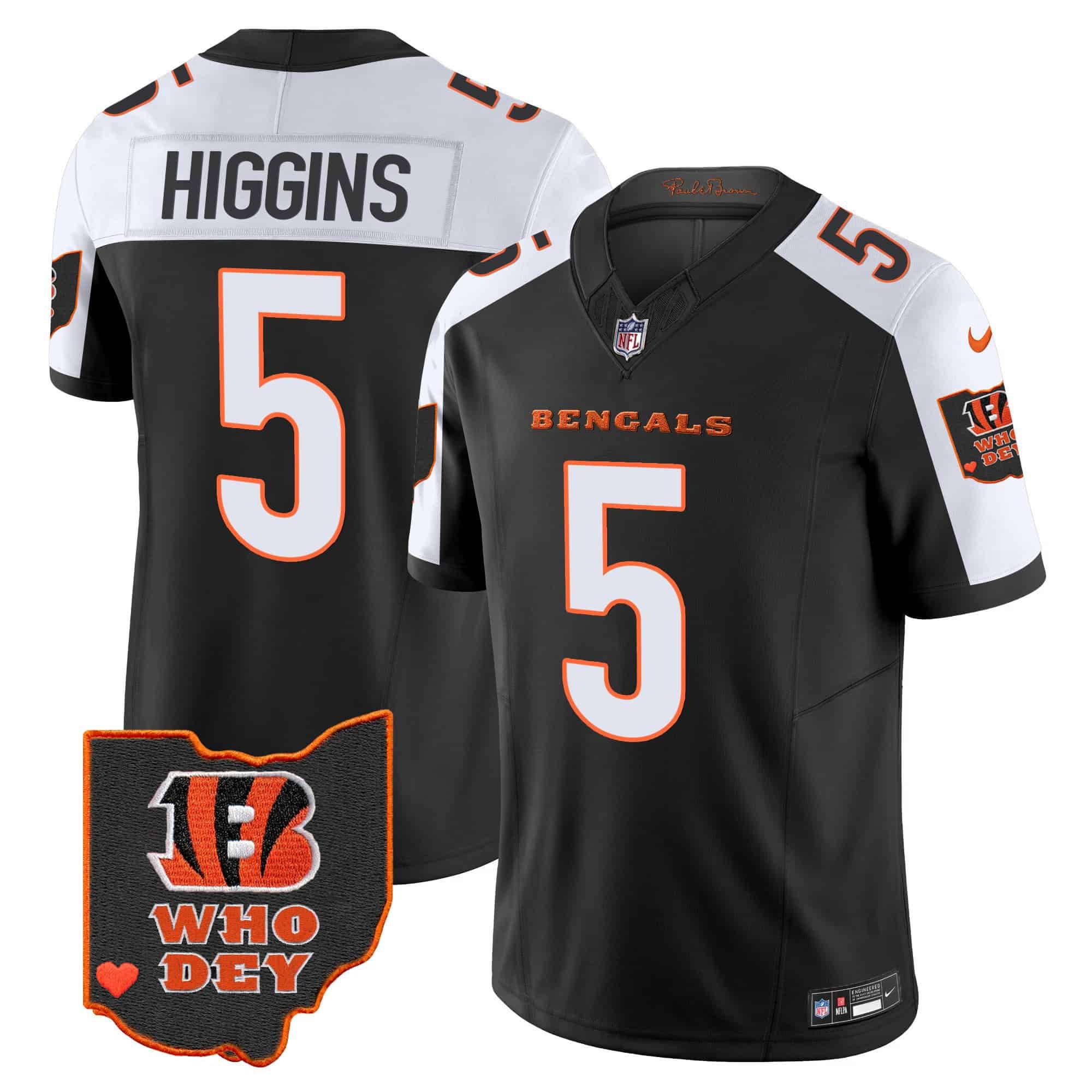 Men Cincinnati Bengals #5 Higgins Black 2024 Nike Patch Vapor Limited NFL Jersey->indianapolis colts->NFL Jersey
